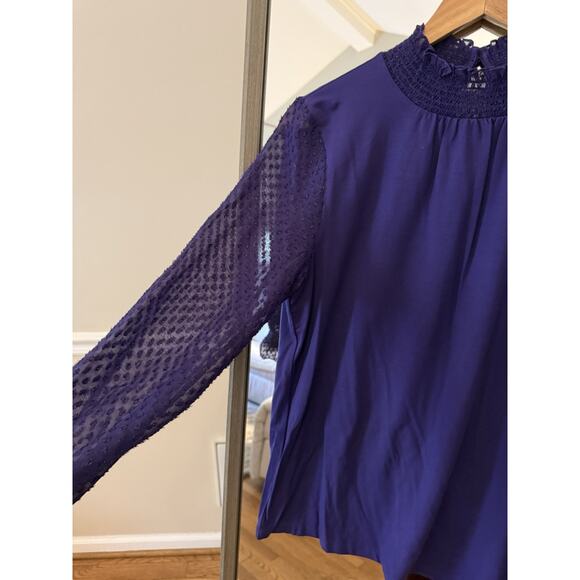 Talbots Purple WOVEN SLEEVE SMOCKED TOP Size Large Medium NWT - Picture 3 of 8